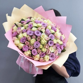 Букет из 101 розы пастельный микс и роз Меритим (40 см) в Старой Купавне