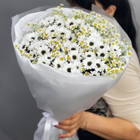 Букет "Понарошку" из хризантем сантини и ромашек в Старой Купавне